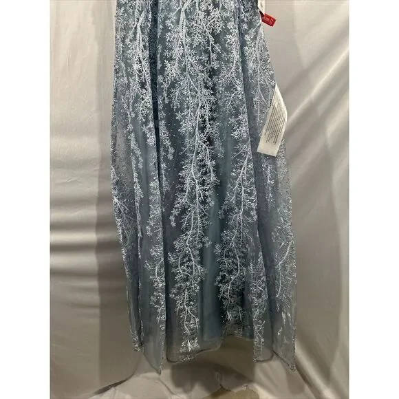 NWT$798 Mac Duggal [ 6 ] Illusion Embellished V Neck A Line Gown Fusion Blue J56
